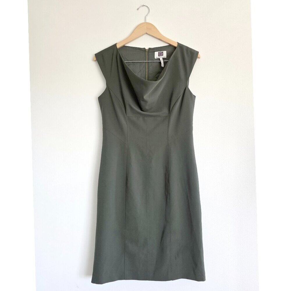 Laundry by Design Cowl Neck Sheath Dress Sleeveless Midi Dark Olive Quiet Luxury